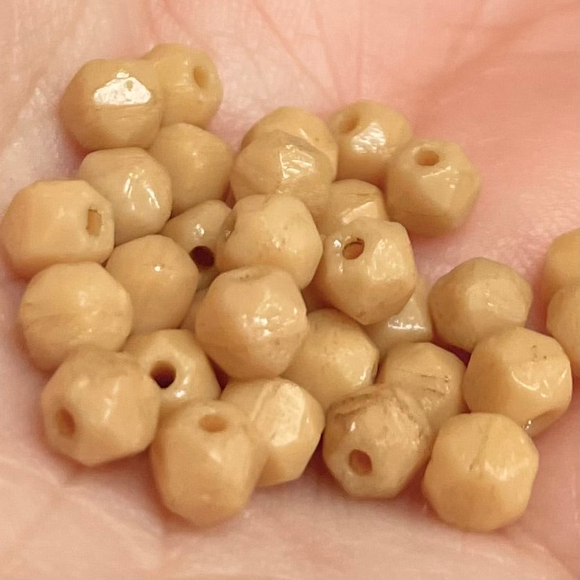 100 Vintage Tan English Cut Glass Beads