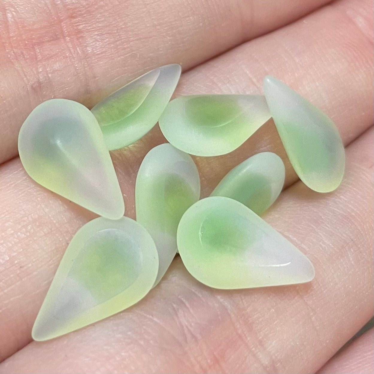 8 Vintage Green Givre German Pear Glass Stones