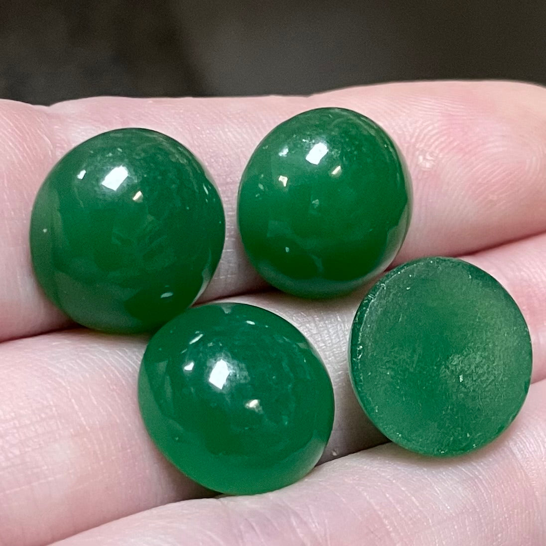 4 Vintage Green Jade Opal Round Glass Cabochons