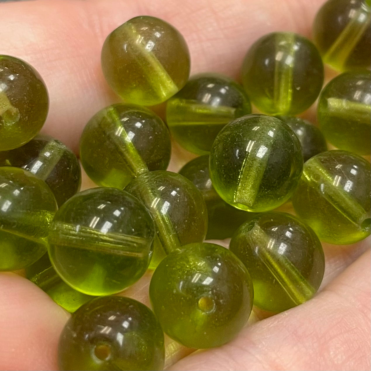 20 Vintage Olive Green Czech Round Glass Beads