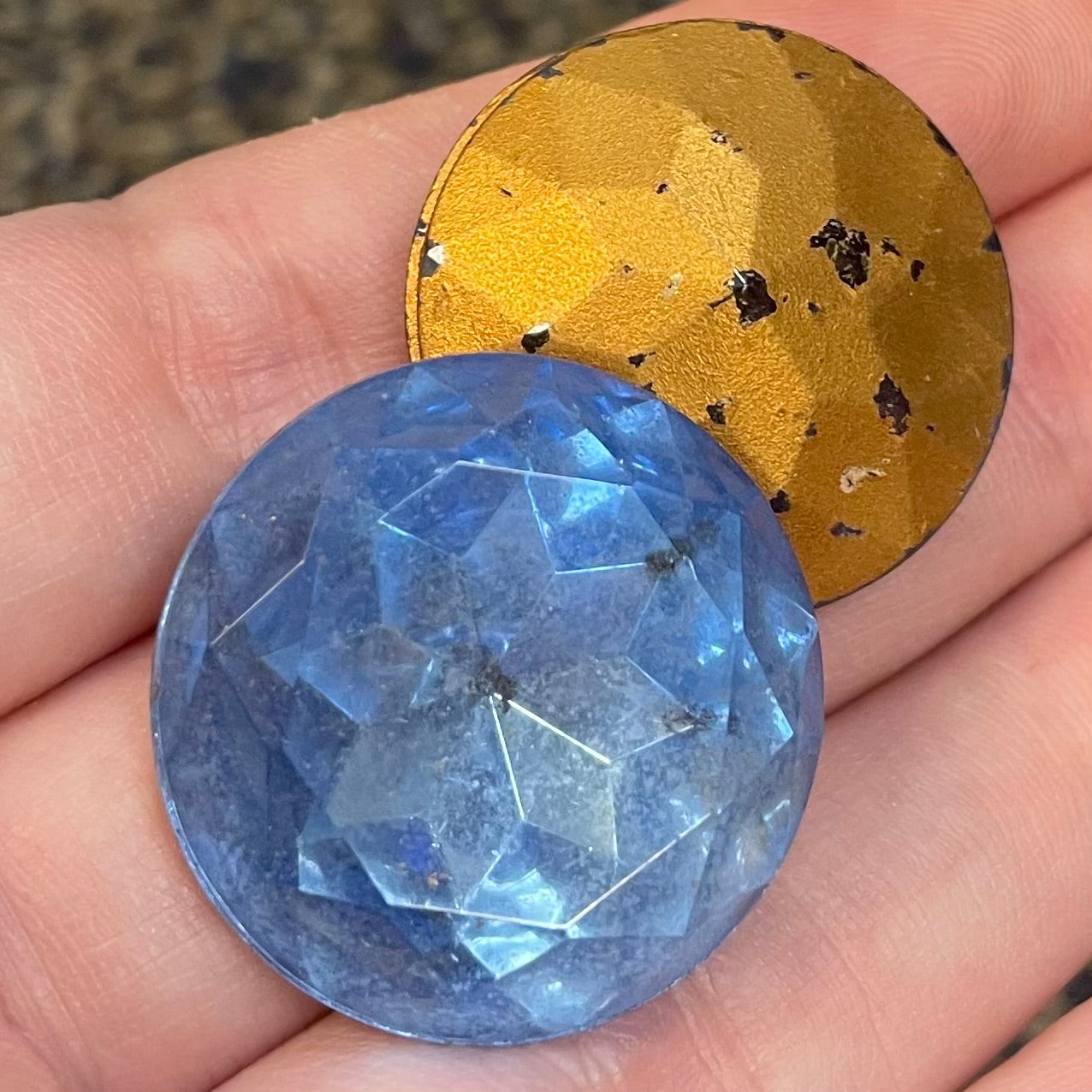 2 Vintage Blue Sapphire Light Round Glass Stones