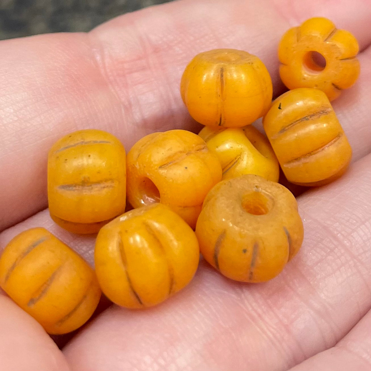 10 Vintage Handmade Golden Yellow Orange African Glass Beads