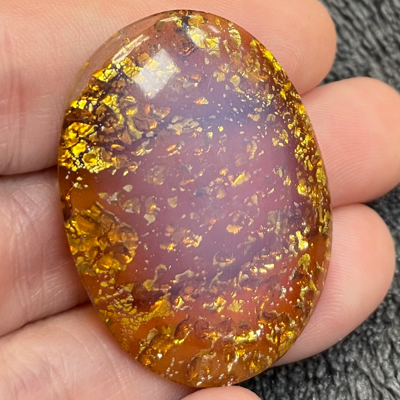 1 Vintage Japan Large Fire Opal Oval Glass Cabochon