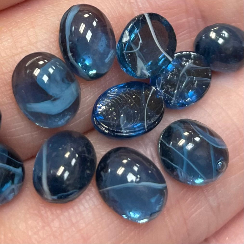 12 Vintage Montana Czech Oval Glass Cabochons