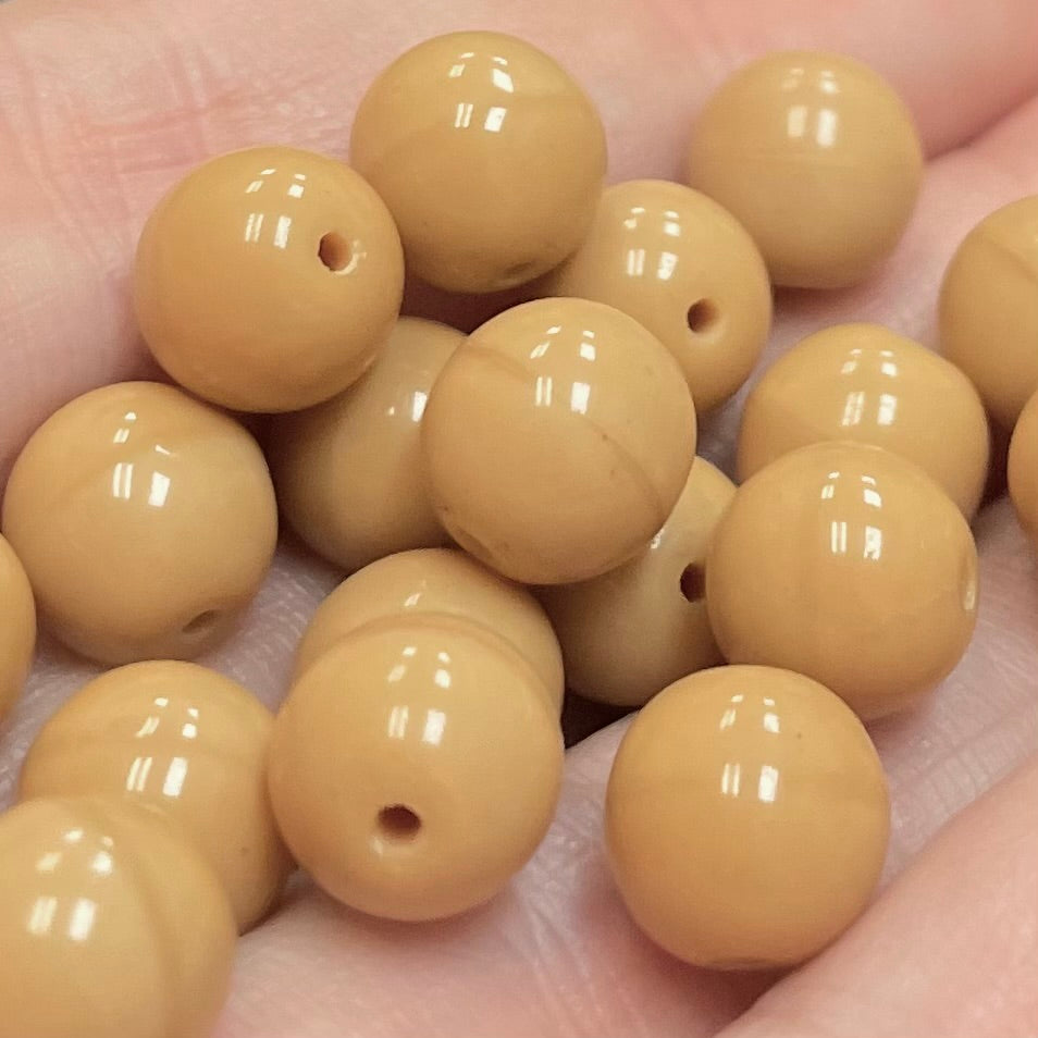 20 Vintage Tan Round Glass Beads