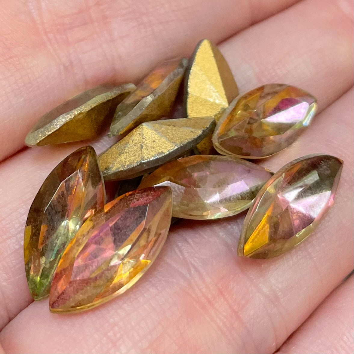 20 Vintage Pink German Givre Marquise Glass Stones