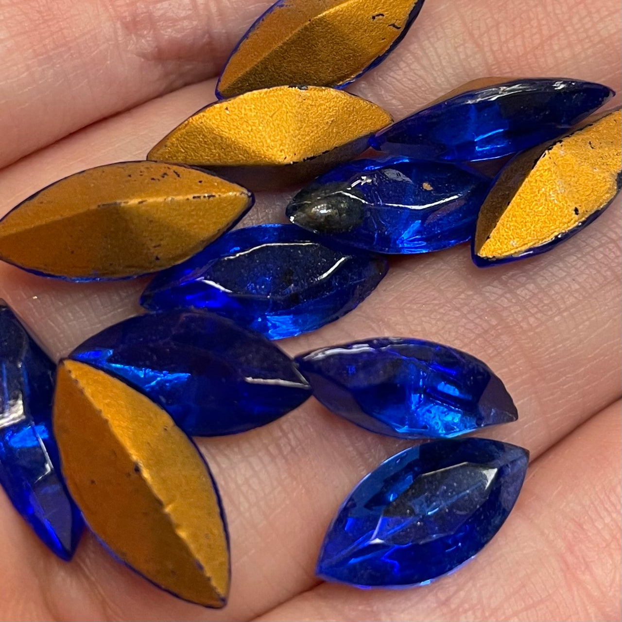 24 Vintage Blue Cobalt Navette Glass Stones