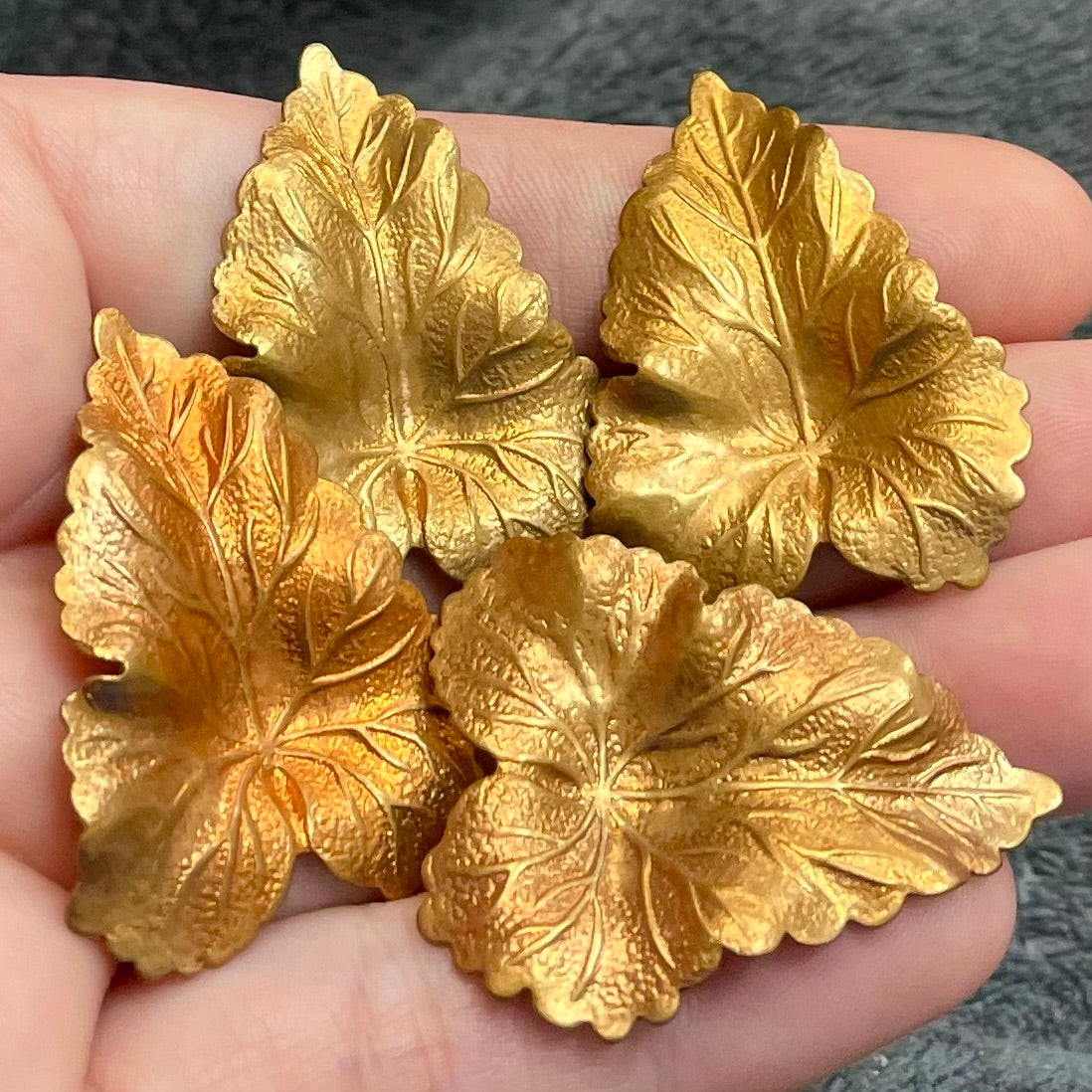 4 Vintage Fancy Brass Leaf Metal Stampings  #9330
