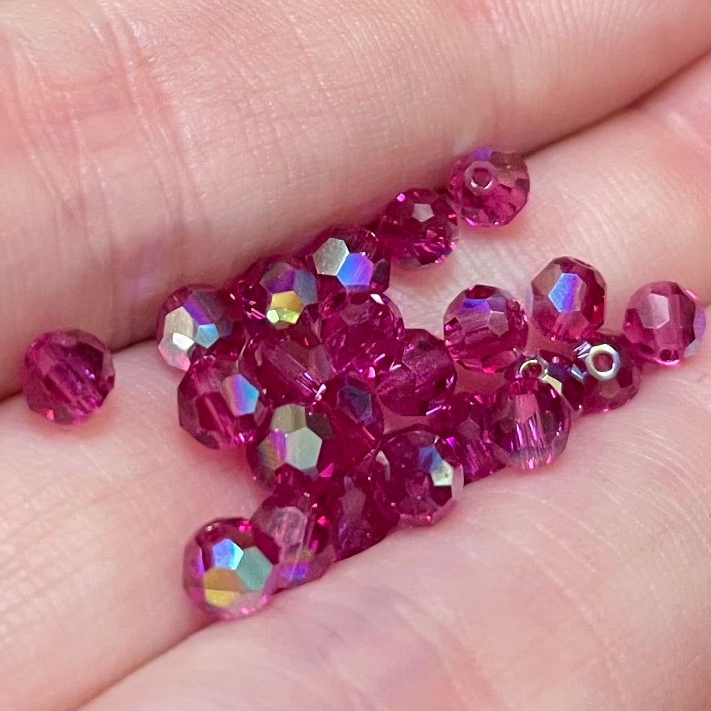 24 Pink Fuchsia AB Swarovski Round Crystal Beads