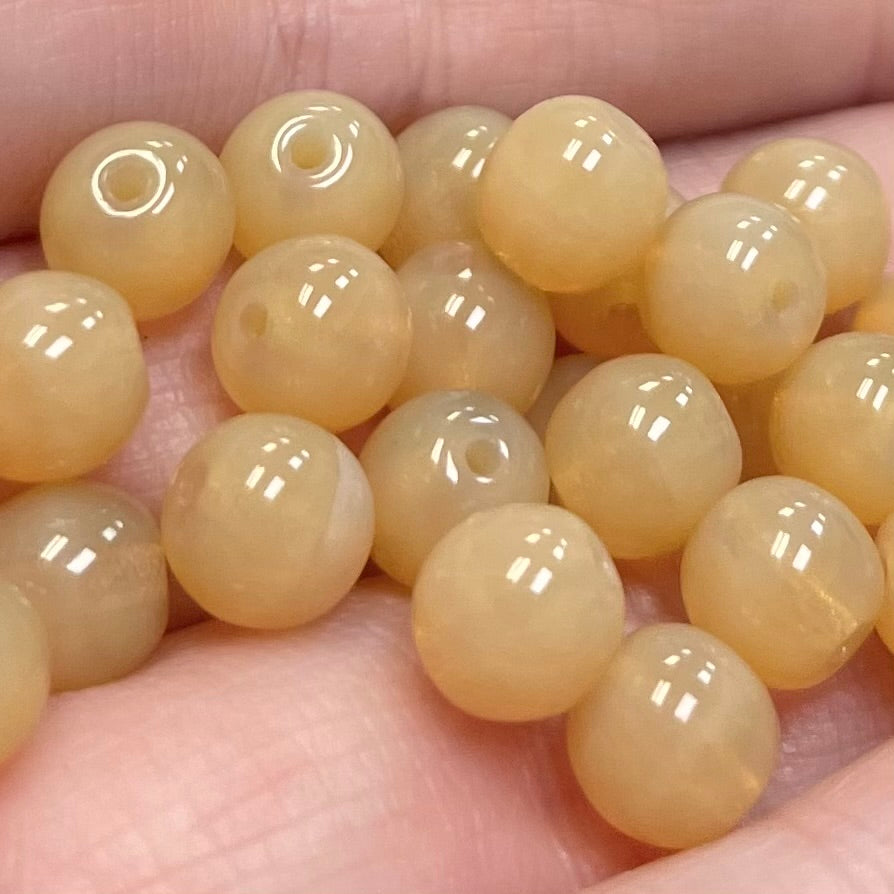 50 Vintage Beige Czech Opal Round Glass Beads