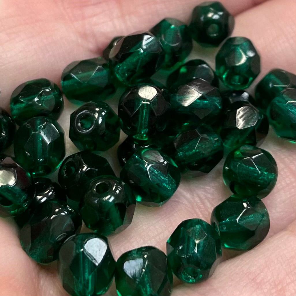 50 Zircon Green Czech Fire Polished Glass Beads