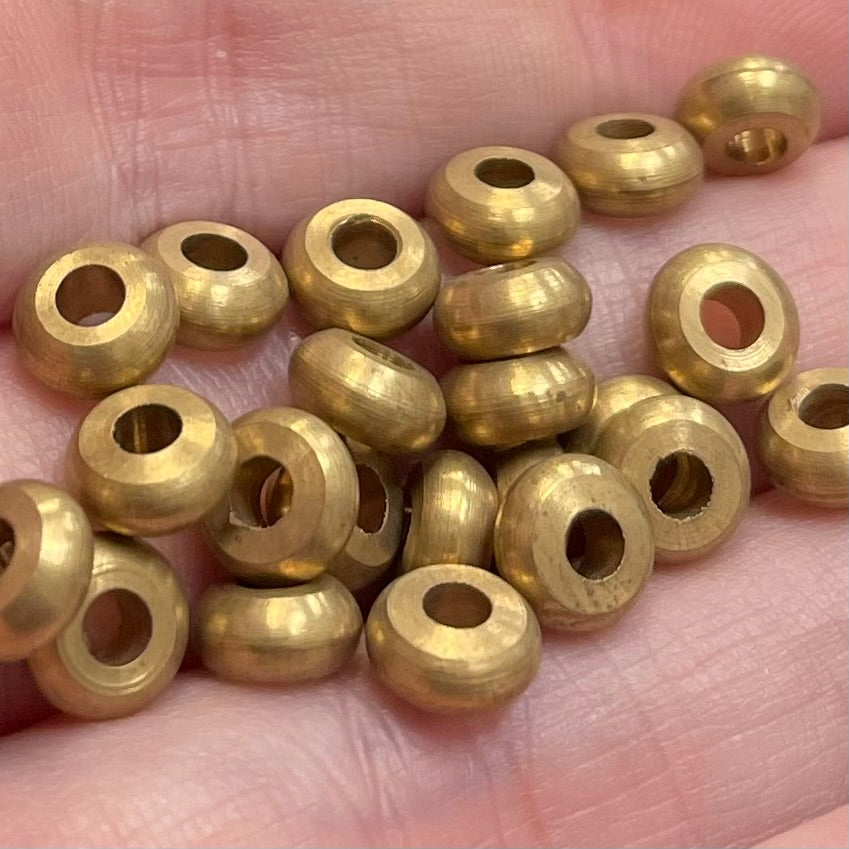 25 Vintage Brass Ring Rondelle Large Hole Beads