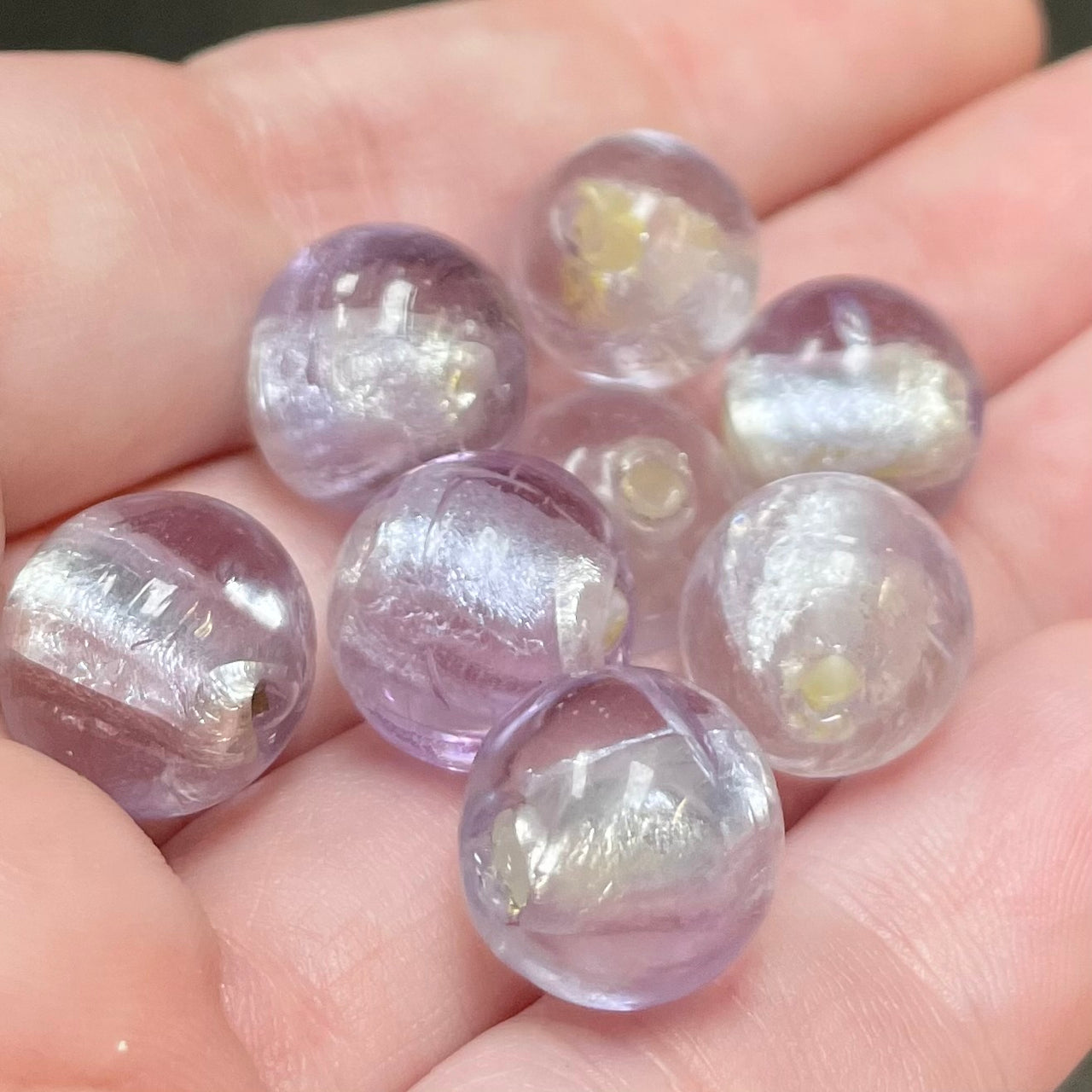 8 Vintage Purple Lavender Light Foil Round Glass Beads