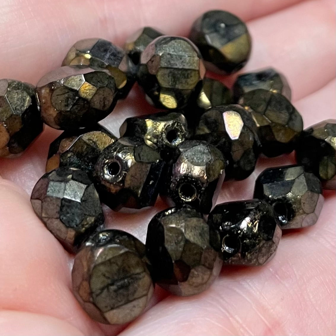 20 Vintage Metallic 2-Way Bronze Czech Faceted Coin Glass Beads