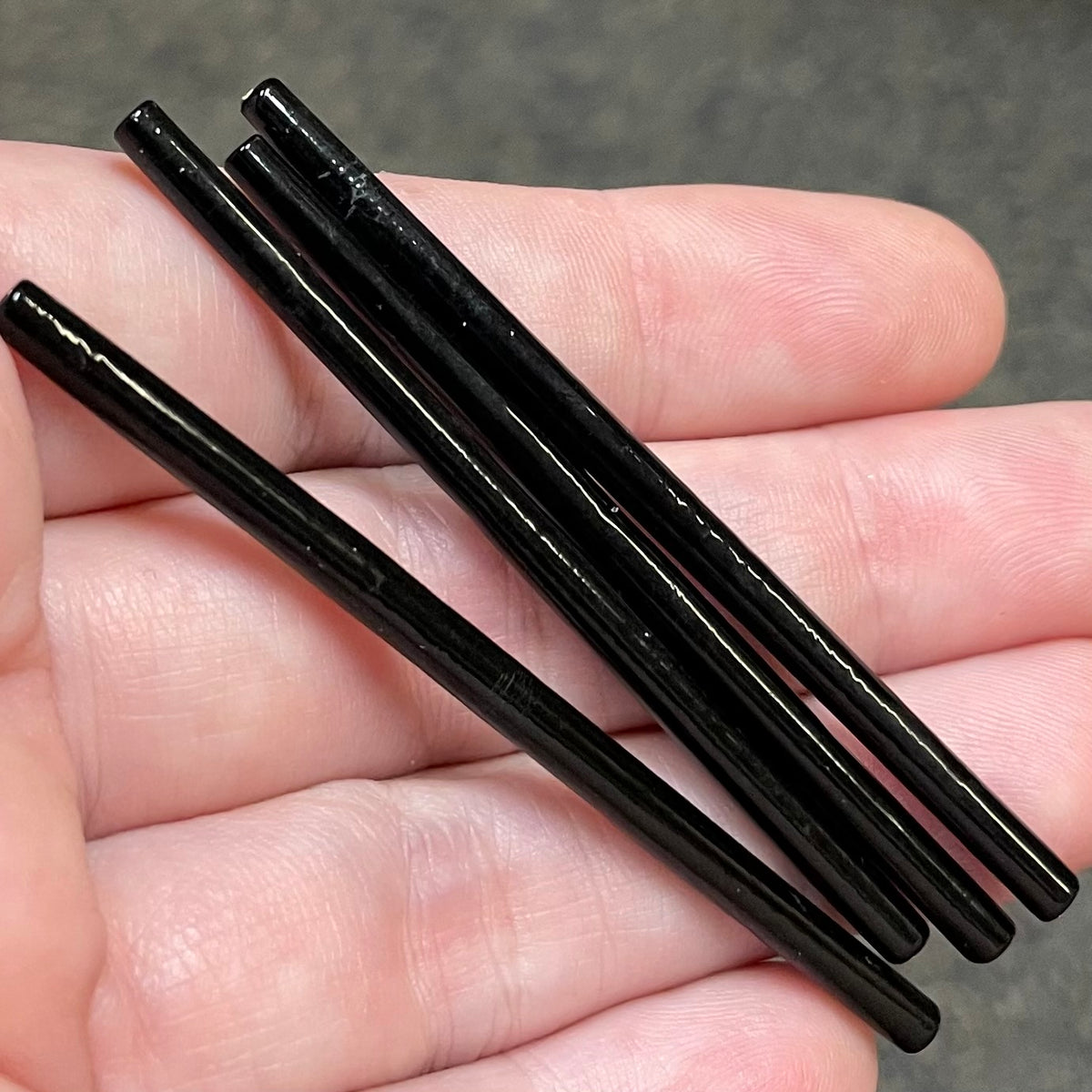 4 OLD Bohemian Black Long Tube Glass Beads