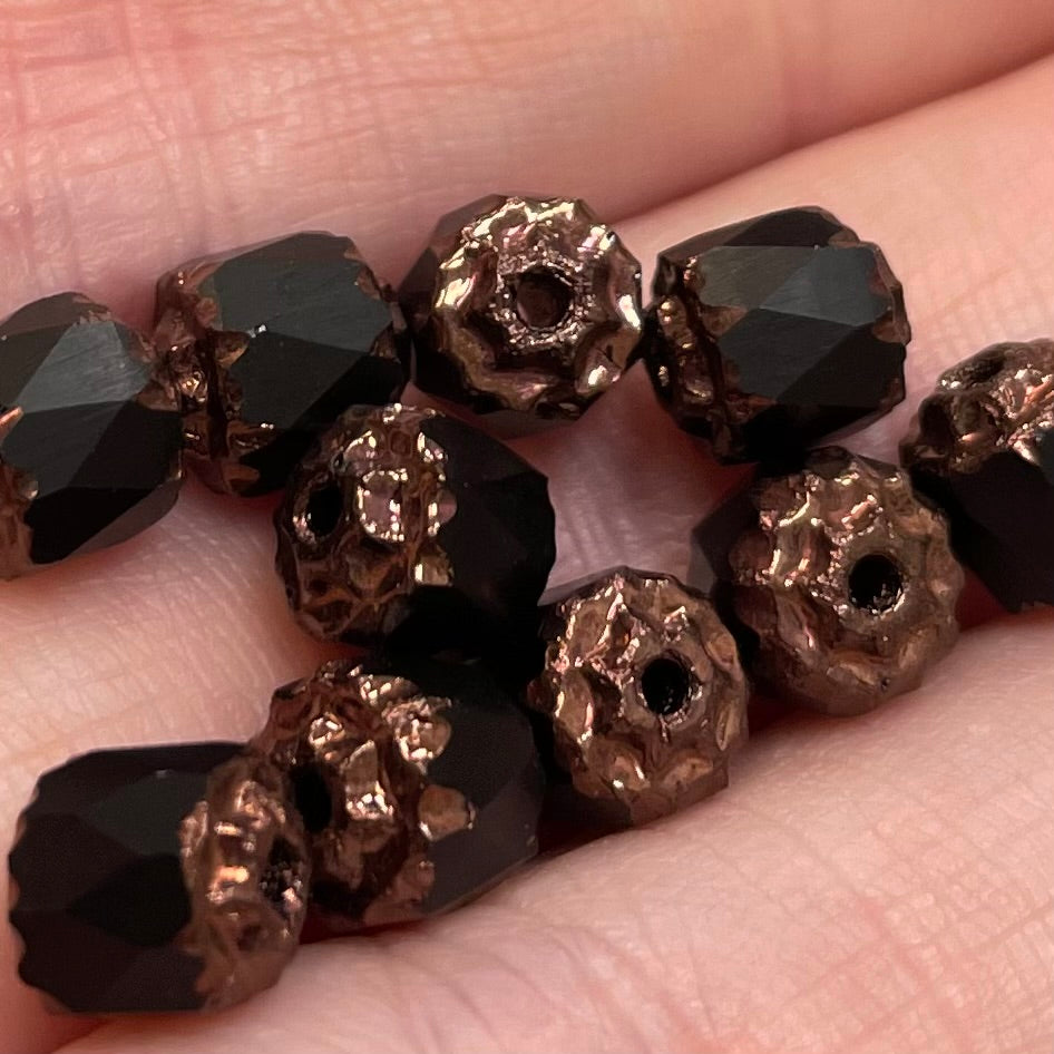 10 Vintage Black Copper Czech Cathedral Glass Beads