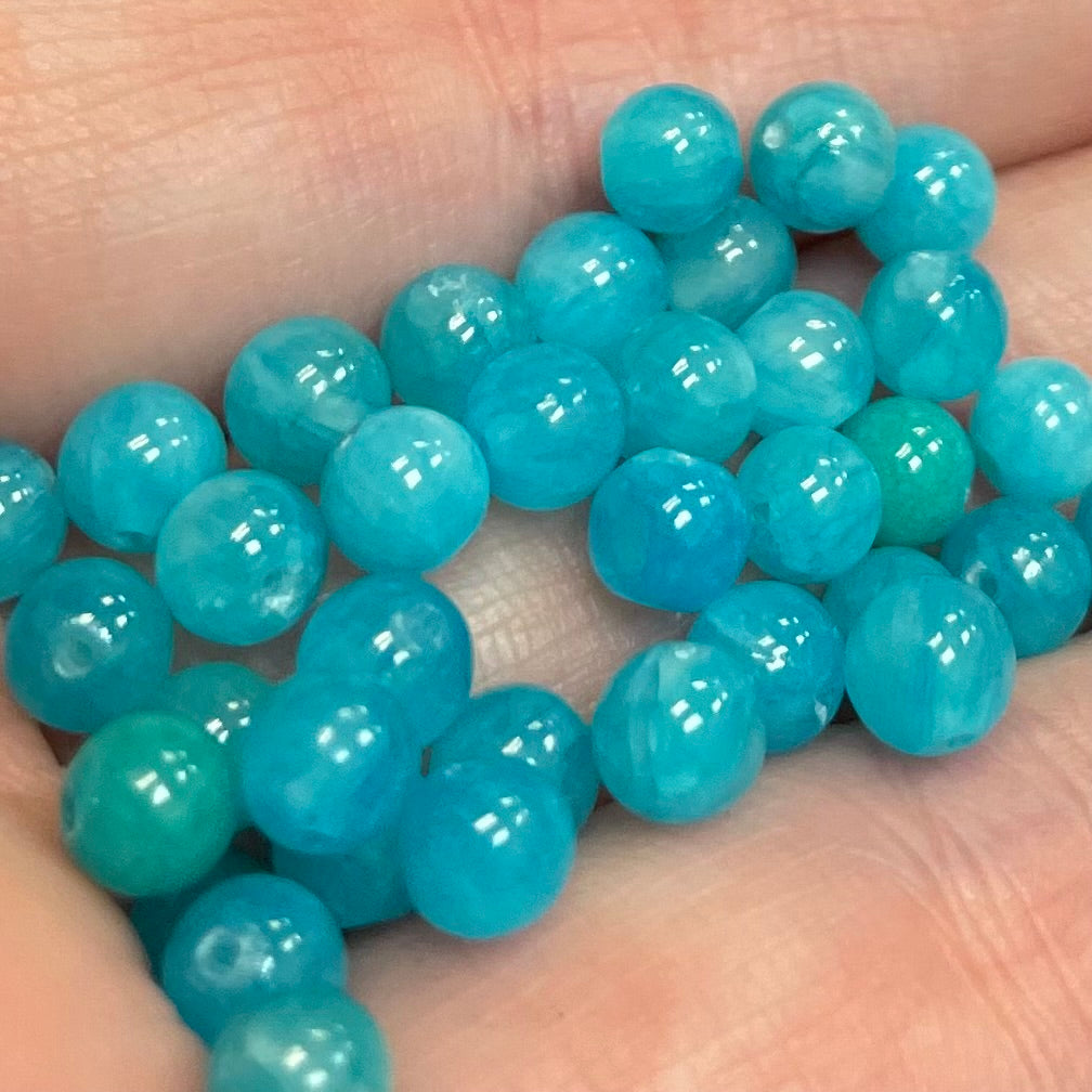100 Blue Aqua Round Gemstone Beads