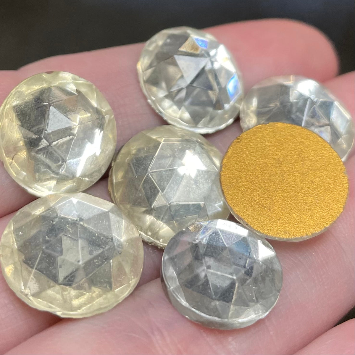 12 Vintage Clear Round Glass Cabochons 15mm