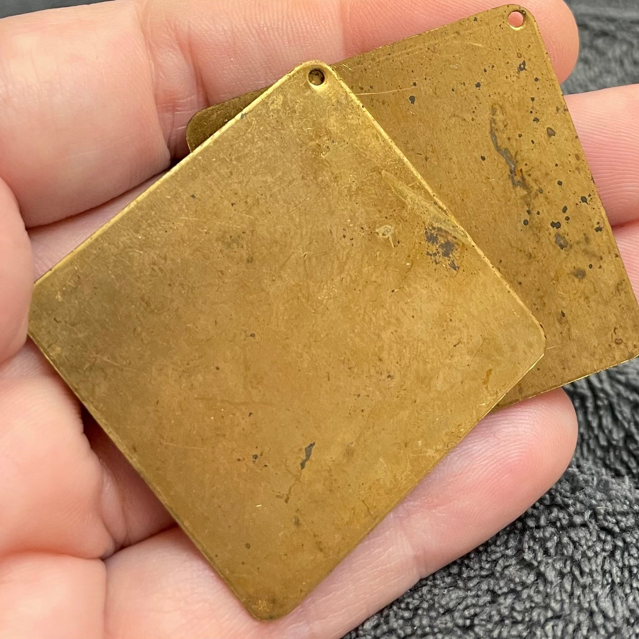 2 Vintage Brass Square Diamond Blank Metal Pendants
