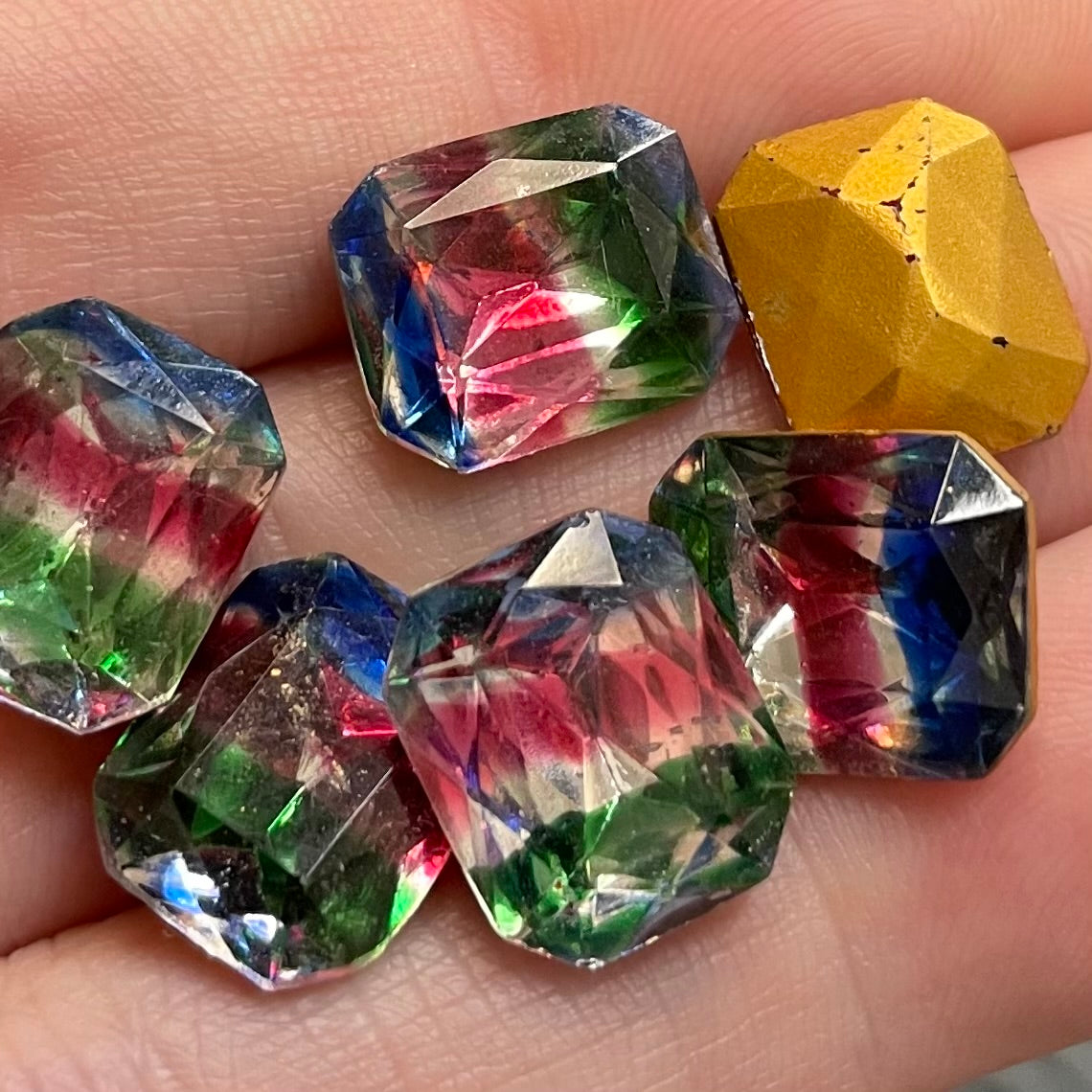 6 Vintage Clear Confetti German Octagon Glass Stones