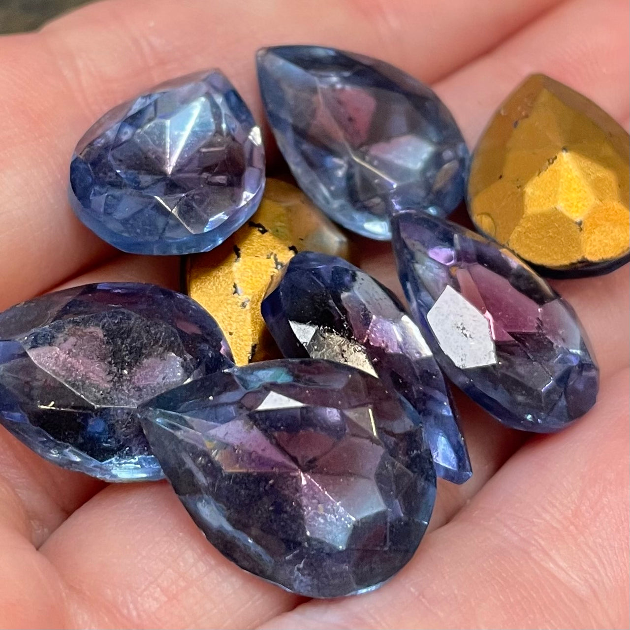 8 Vintage Purple Blue Givre Pear Glass Stones