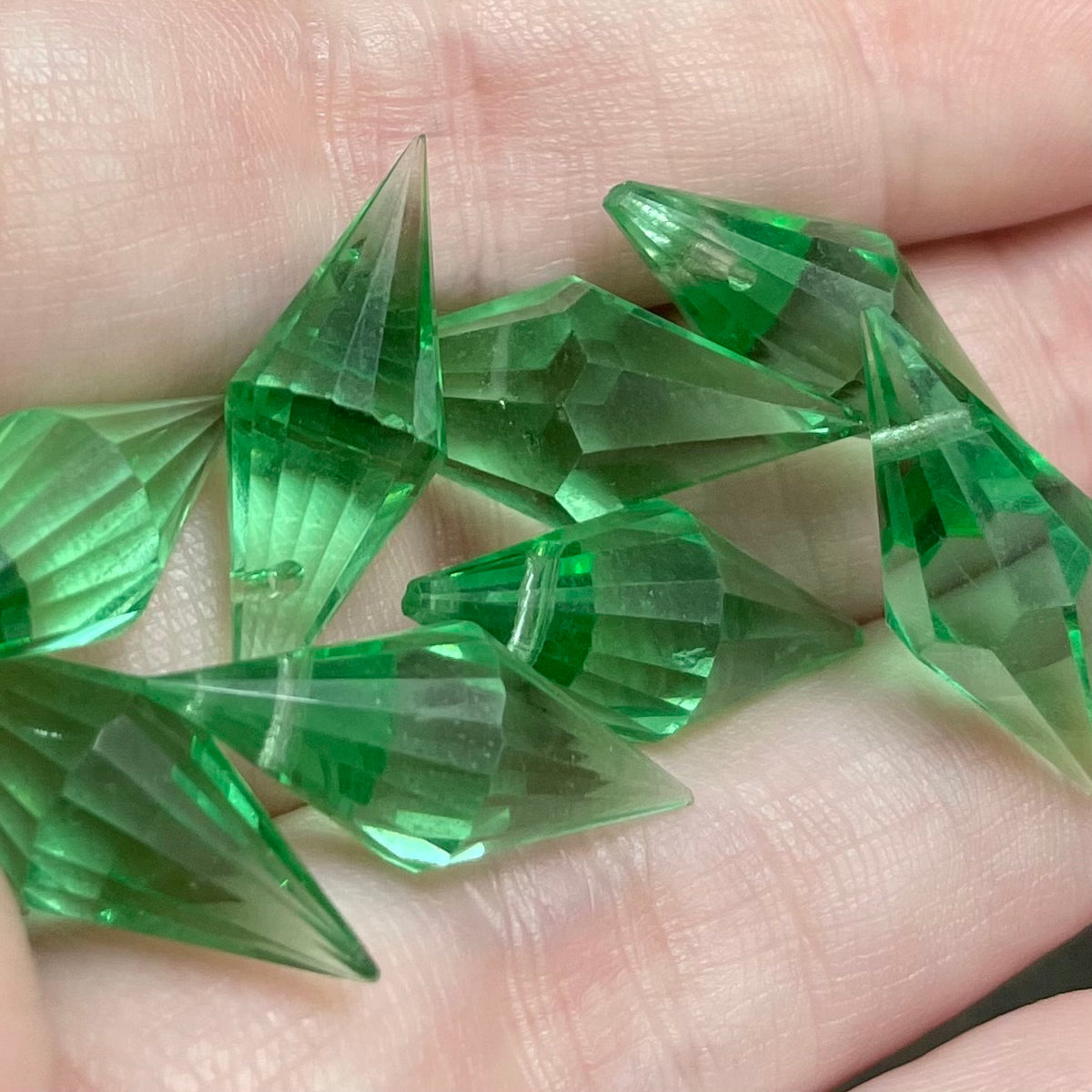 8 Vintage Green Glass Diamond Pendants