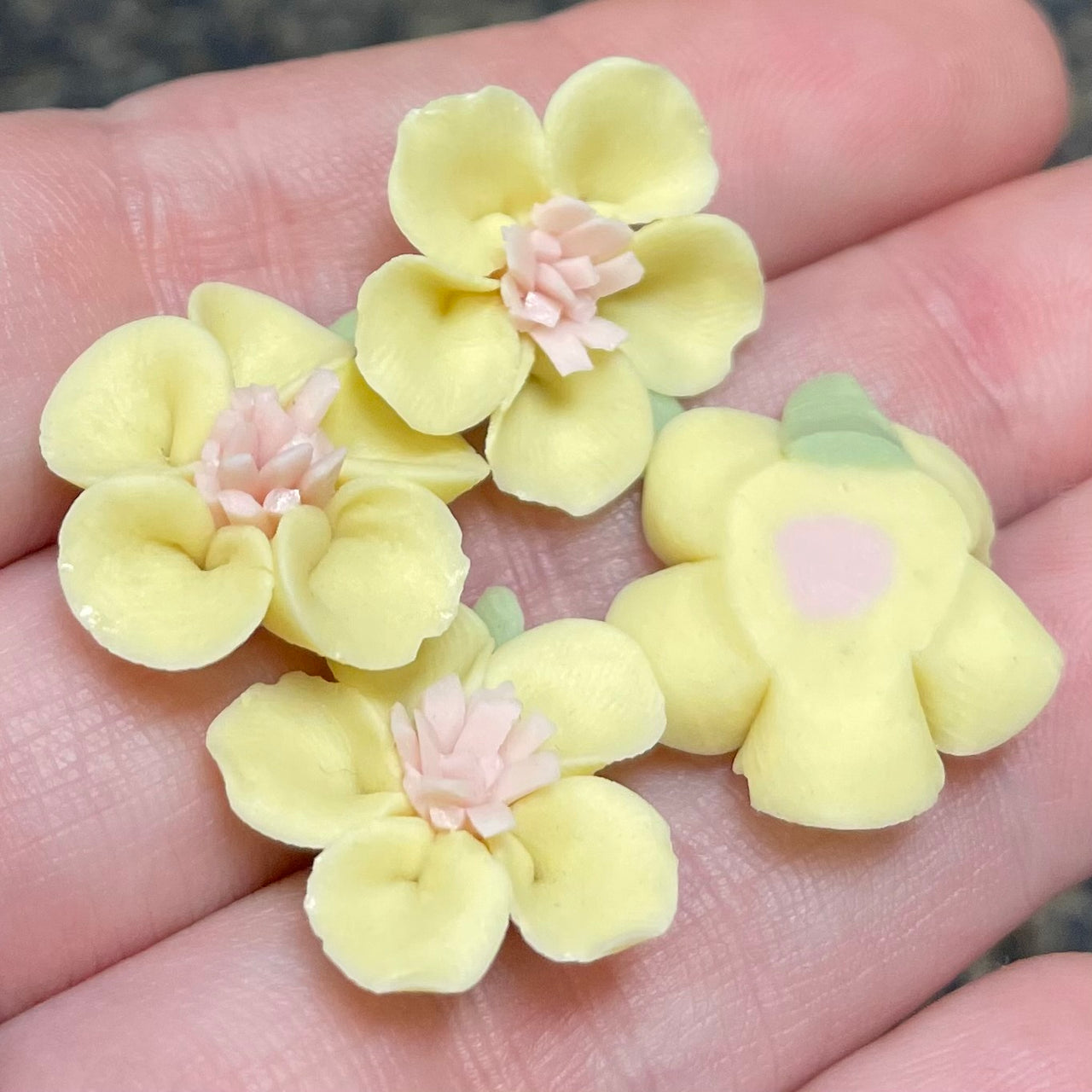 4 Vintage Yellow Flower Handmade Porcelain Cabochons