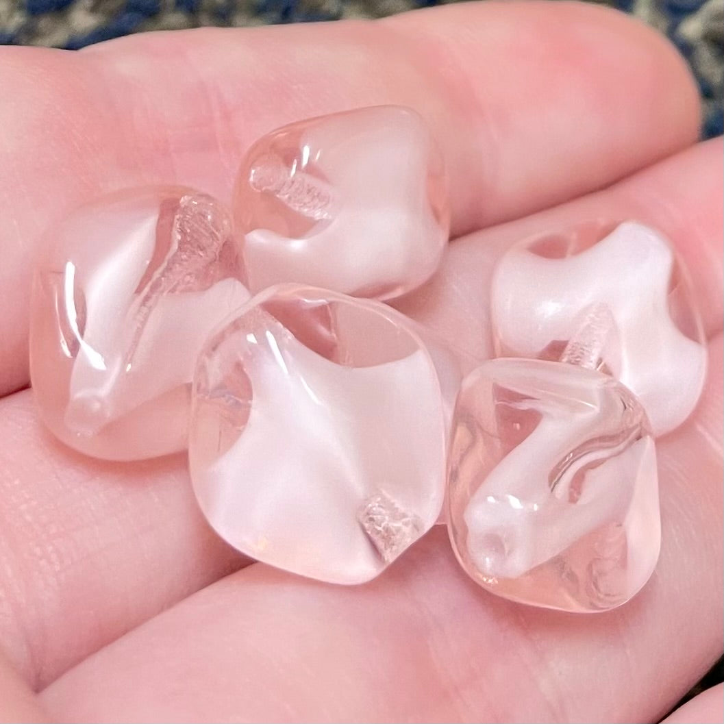 6 Vintage Pink Givre German Glass Beads