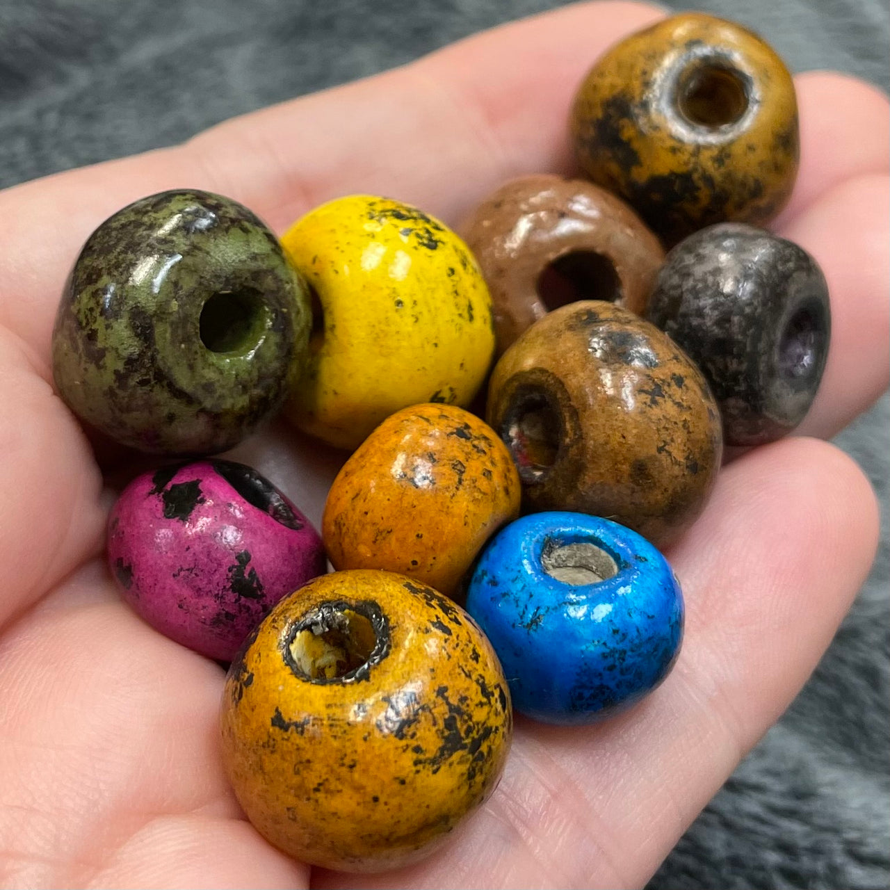 10 Vintage Handmade Colorful Beads