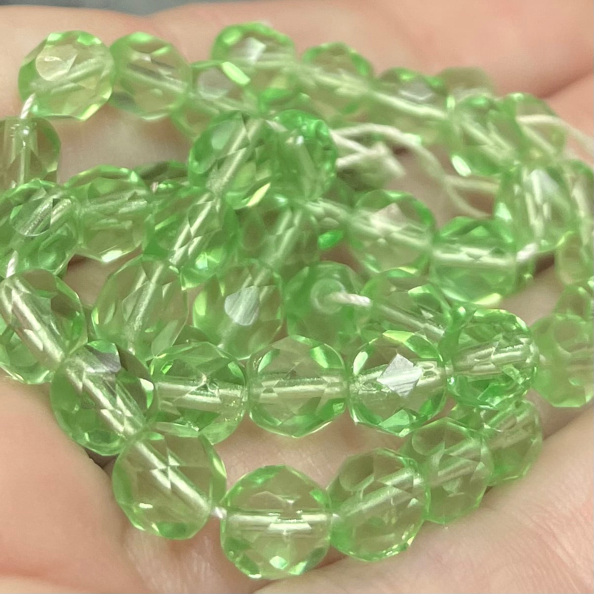50 Vintage Light Green Czech Fire Polished Glass Beads