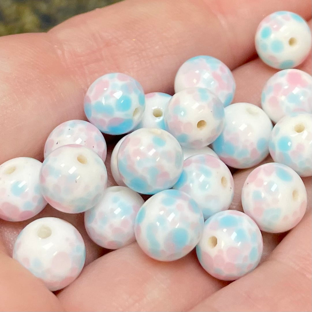 20 Vintage White Pink Japan Cherry Brand Round Glass Beads