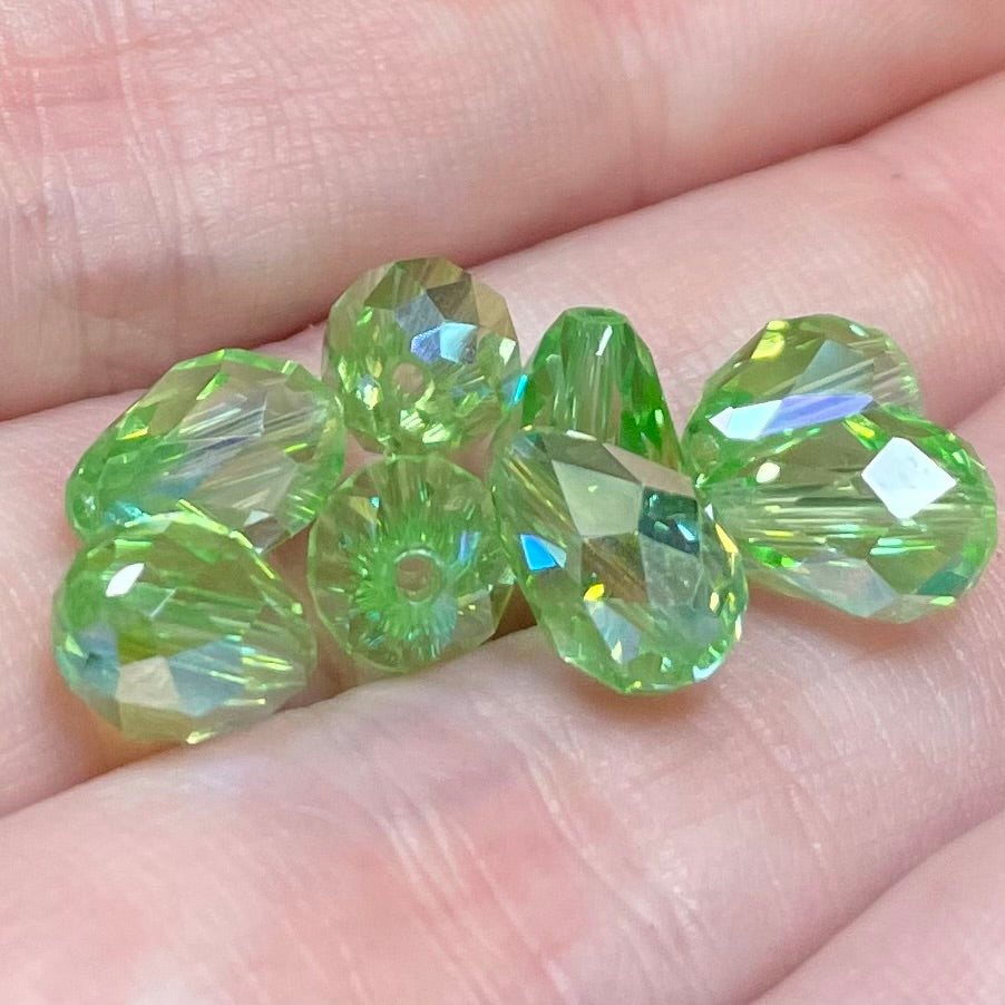 8 Vintage Green Peridot AB Swarovski Crystal Teardrop Beads Art #5500