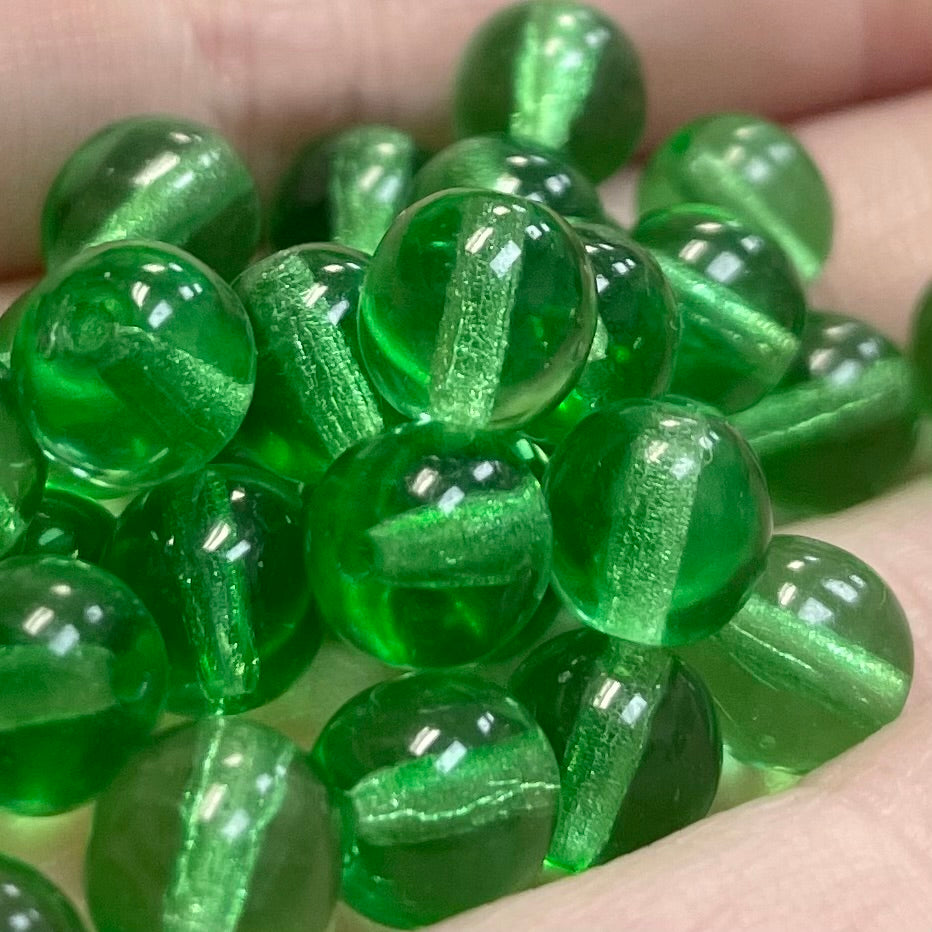50 Transparent Green Czech Round Glass Beads