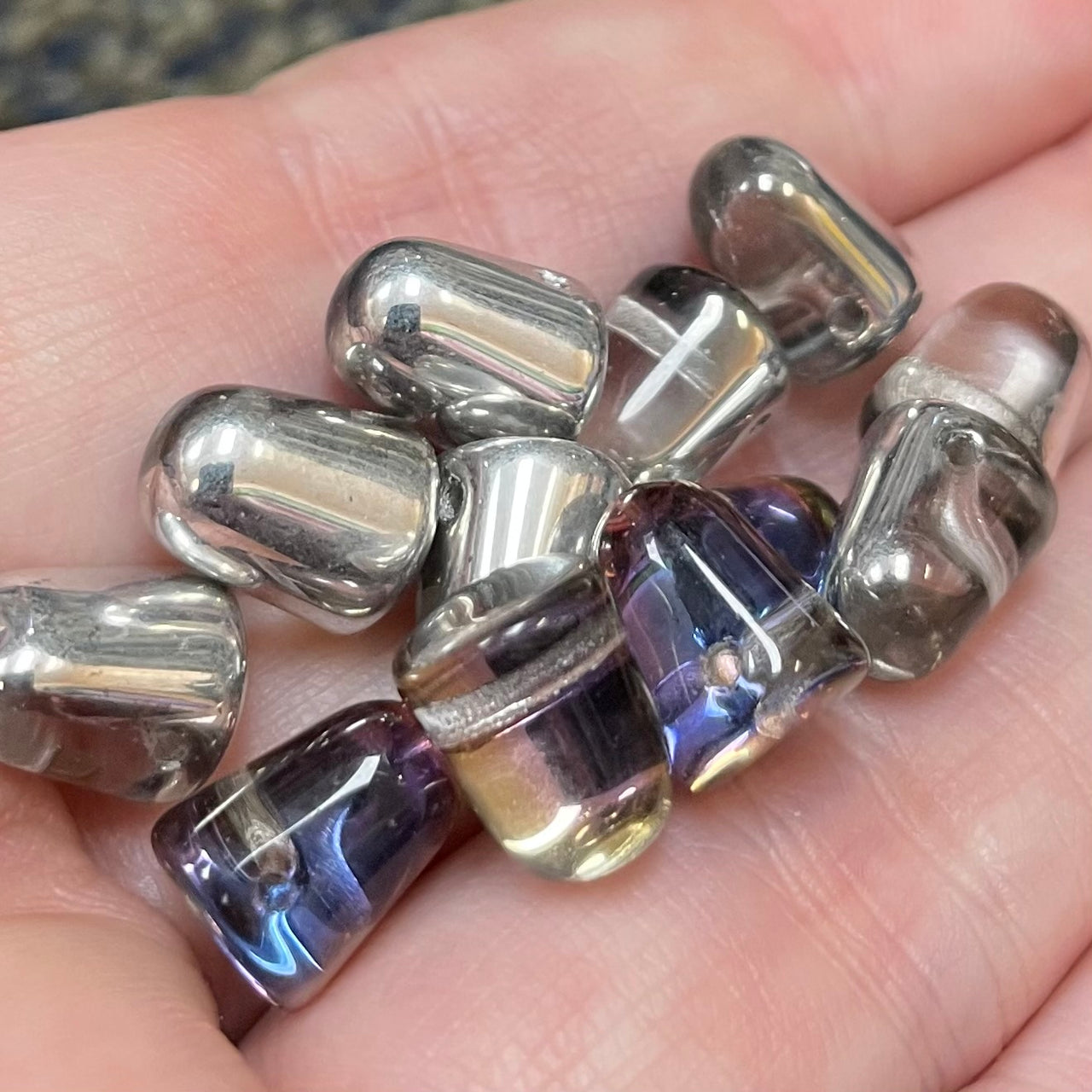 12 Silver Heliotrope Gumdrop Glass Beads 10mm