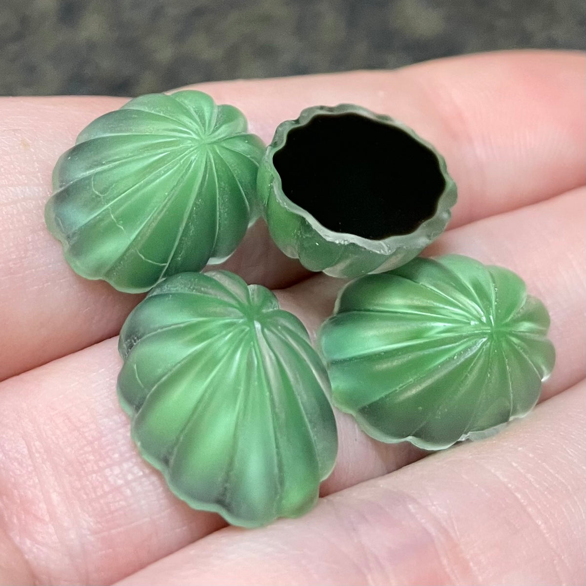 4 Vintage Green German Matte Oval Glass Cabochons
