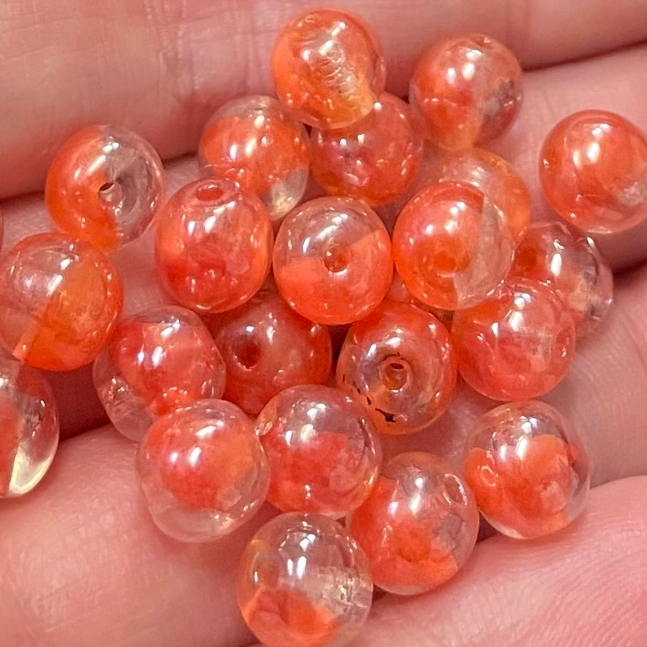 25 Vintage Clear Orange Luster German Round Glass Beads