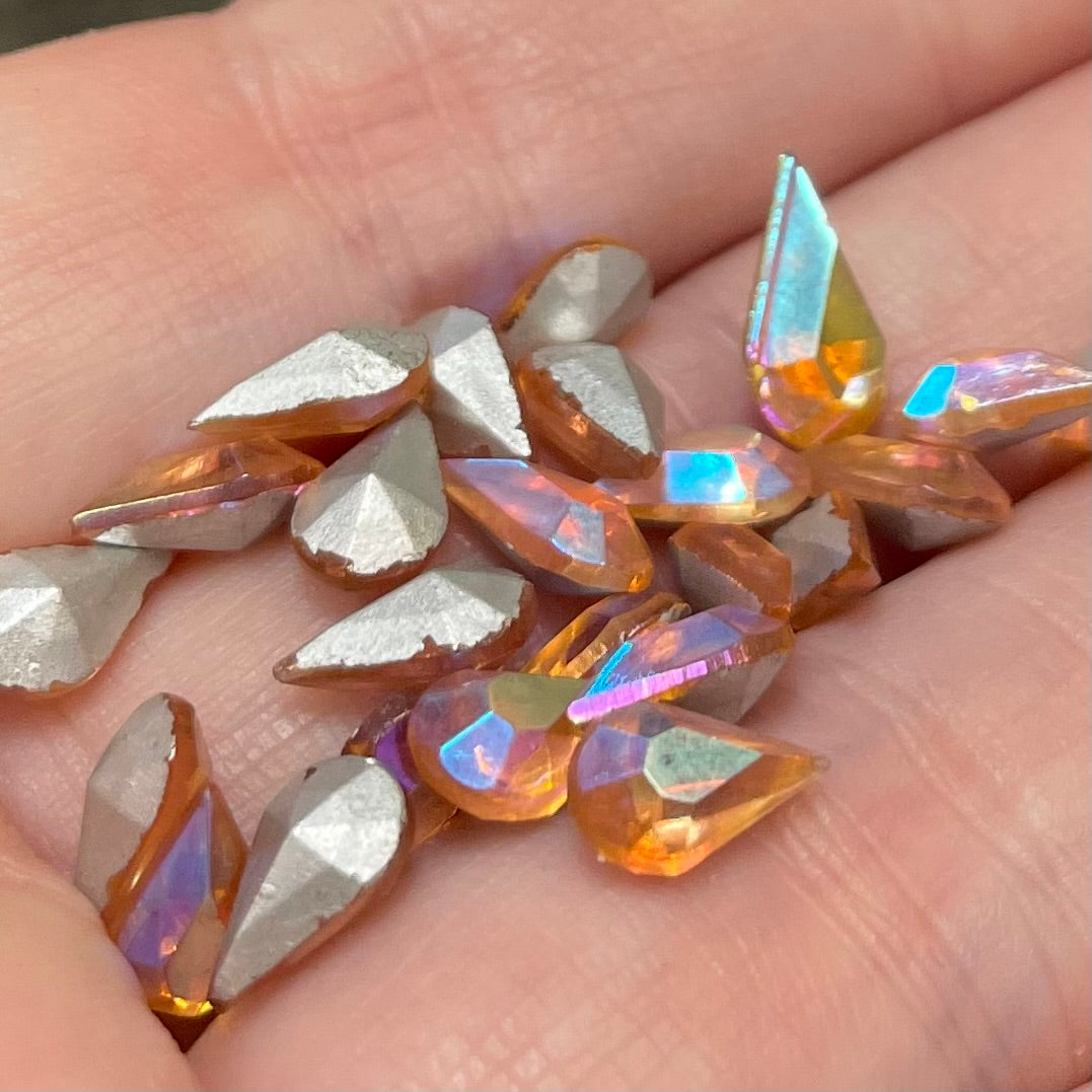 24 Vintage Peach AB Pear Glass Stones