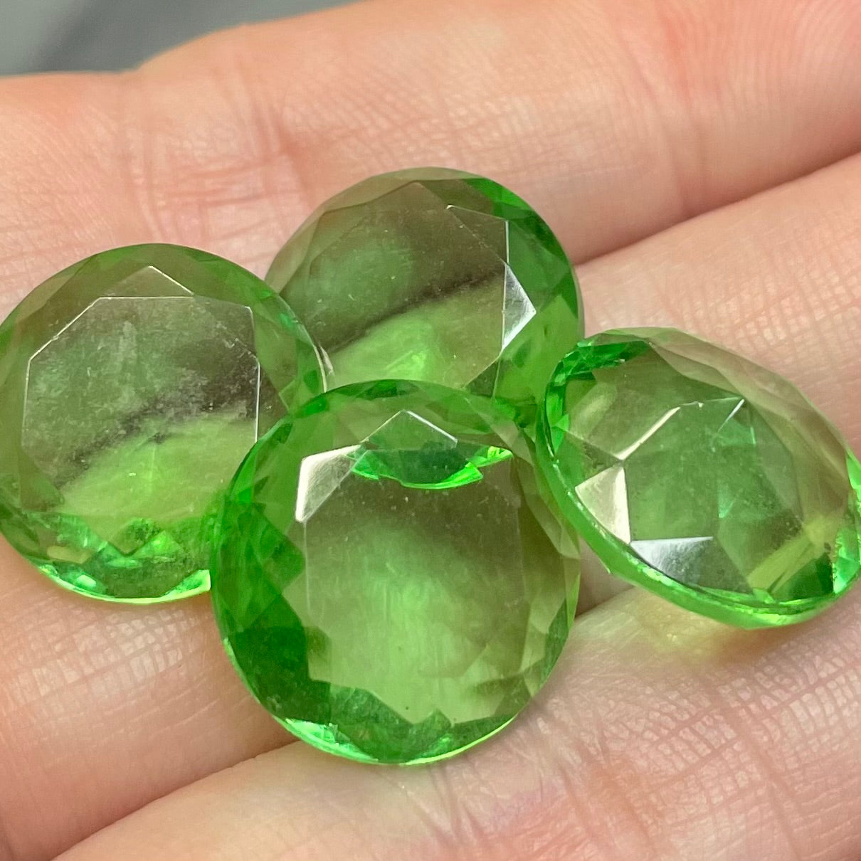 4 Vintage Green Round Translucent Glass Stones