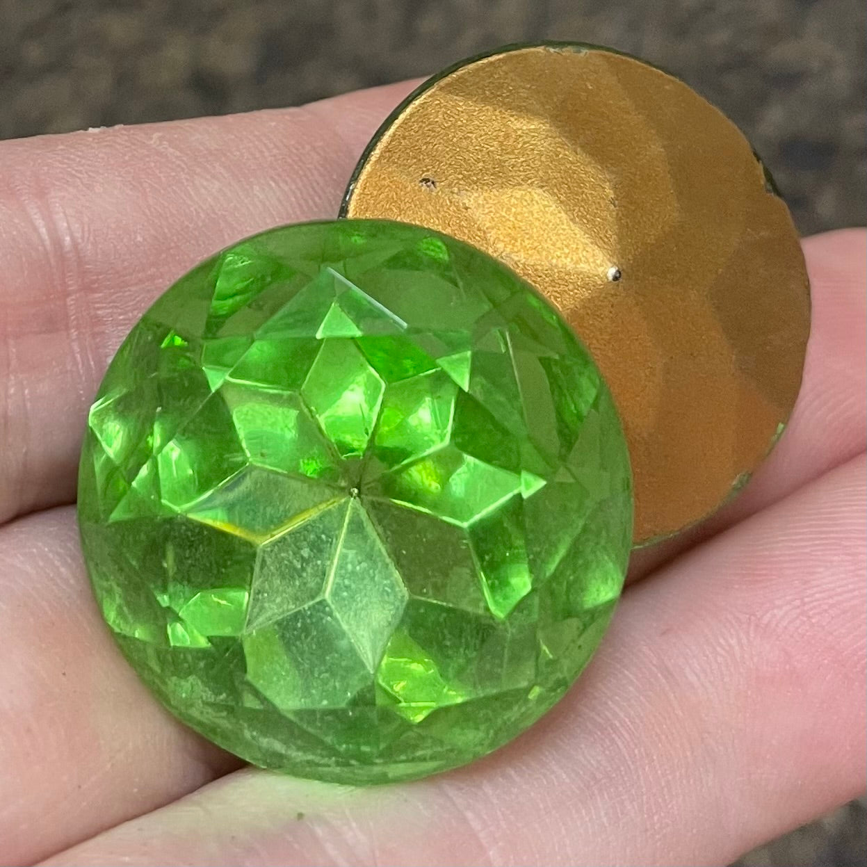 2 Vintage Green Peridot Round Glass Stones