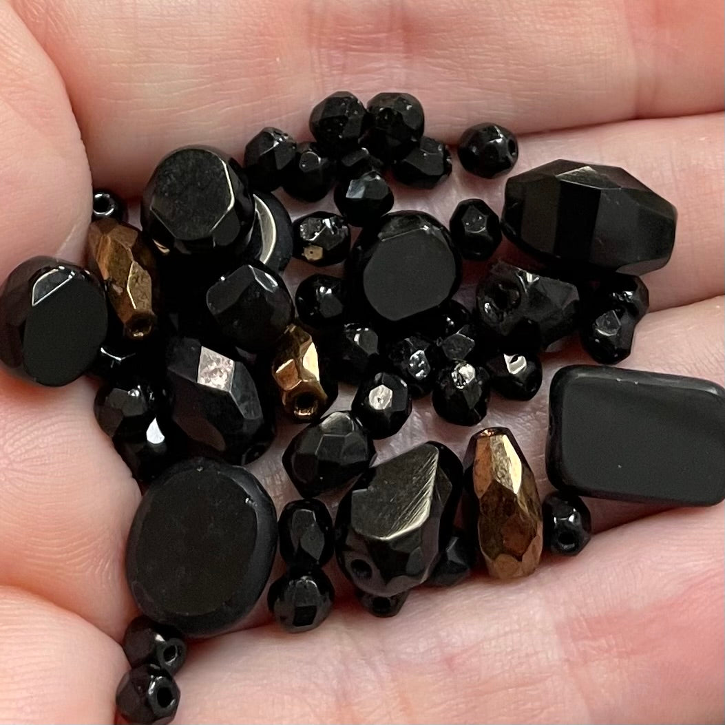 50 Mixed Black Czech Glass Beads