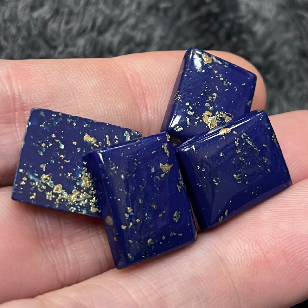 4 Vintage Blue Lapis Lucite Rectangle Cabochons