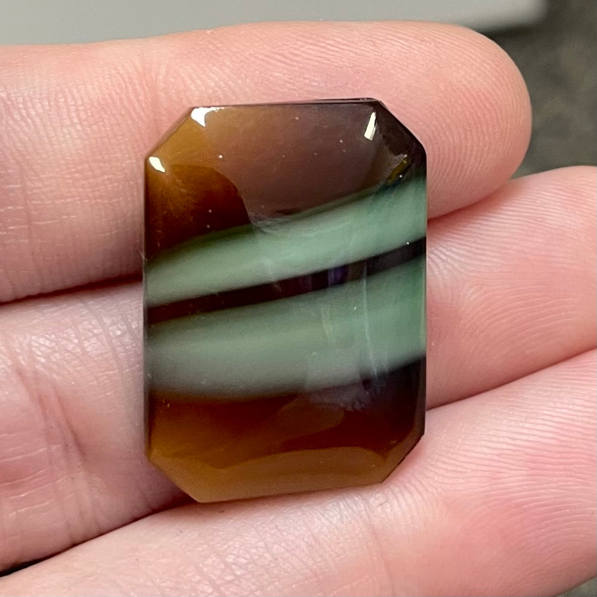 1 Vintage Brown Mint Silky Caramel Octagon Glass Cabochon