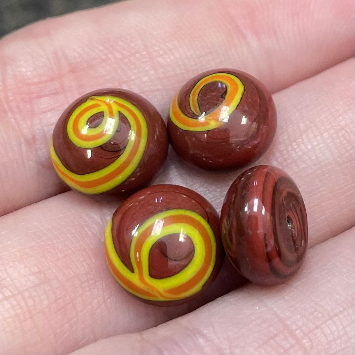 4 Vintage Brown Sienna Yellow Japan Button Glass Fronts