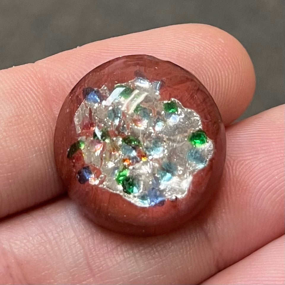 1 Vintage Sienna Brown Foil Japan Round Glass Cabochon