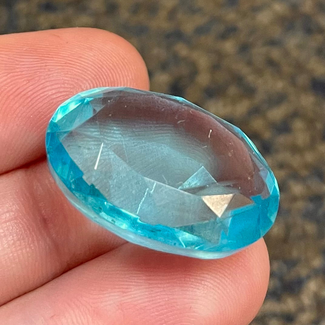2 Vintage Blue Aqua Blue Oval Glass Stones