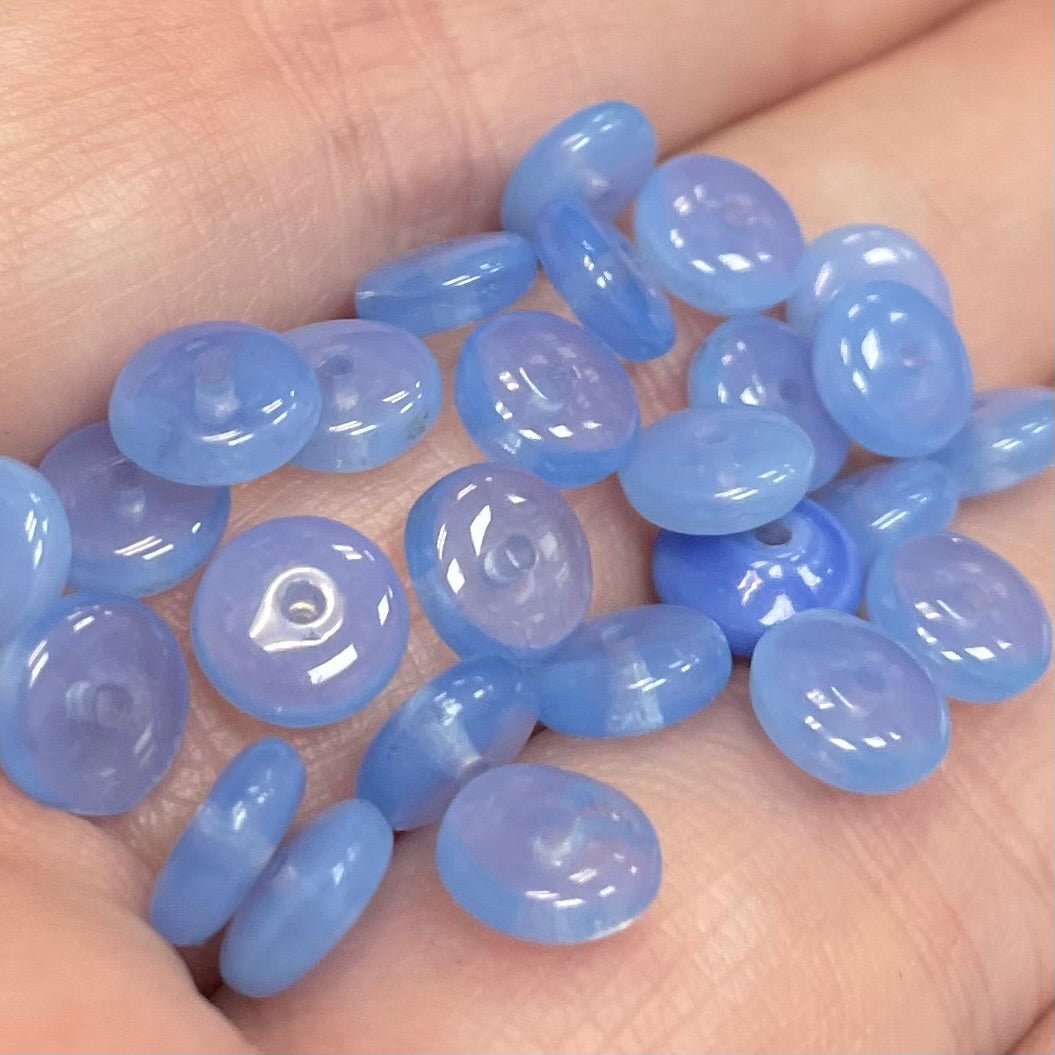 50 Opalescent Sapphire Blue Czech Disc Rondelle Glass Beads