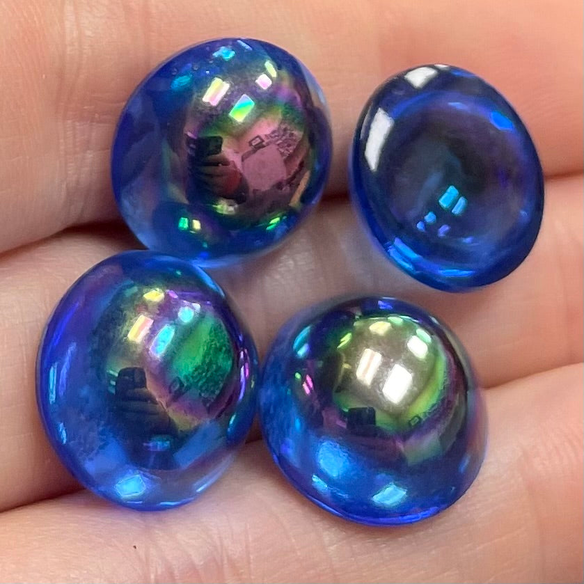 4 Vintage Blue Sapphire Dark AB Round Glass Cabochons
