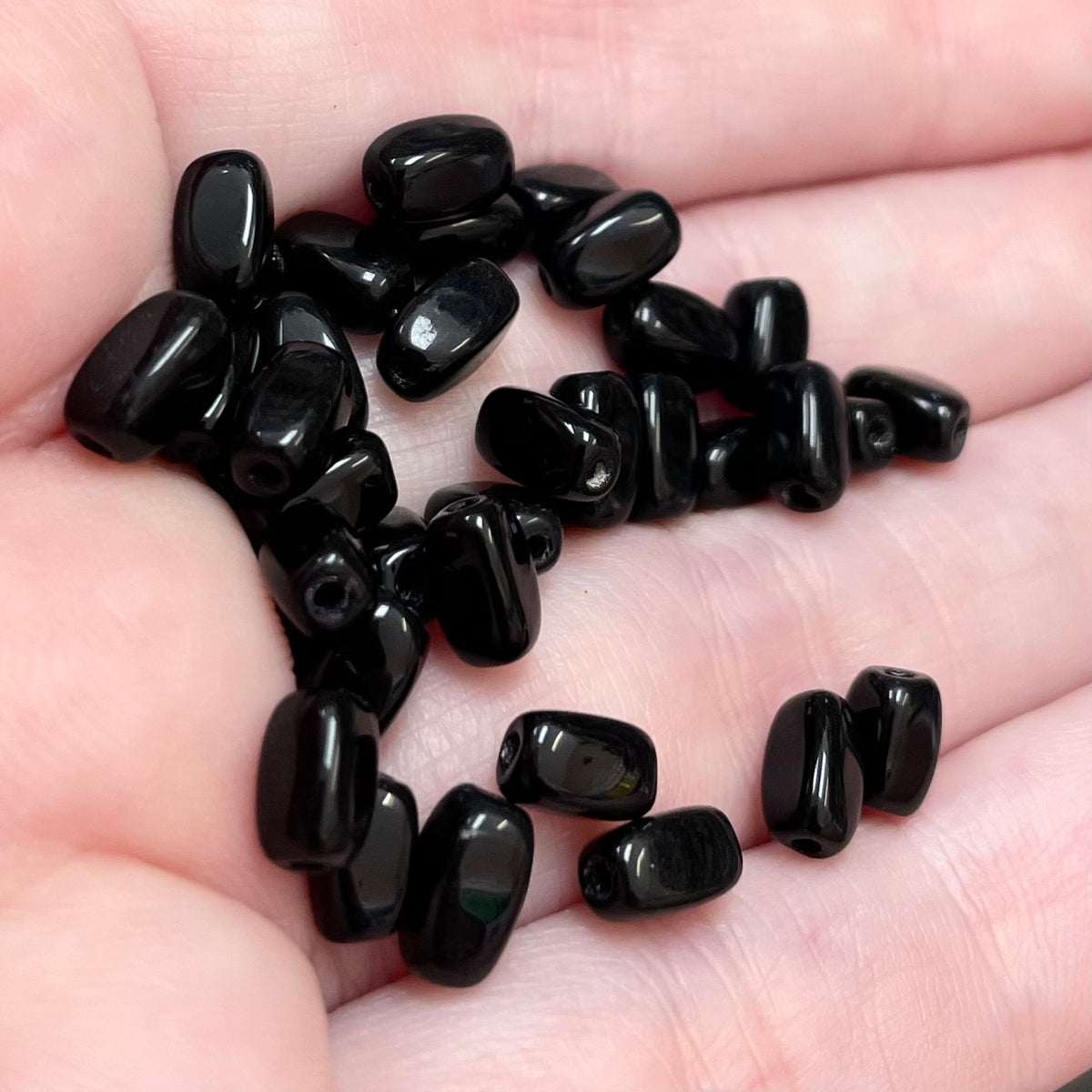 100 Vintage Black Rectangle Glass Beads