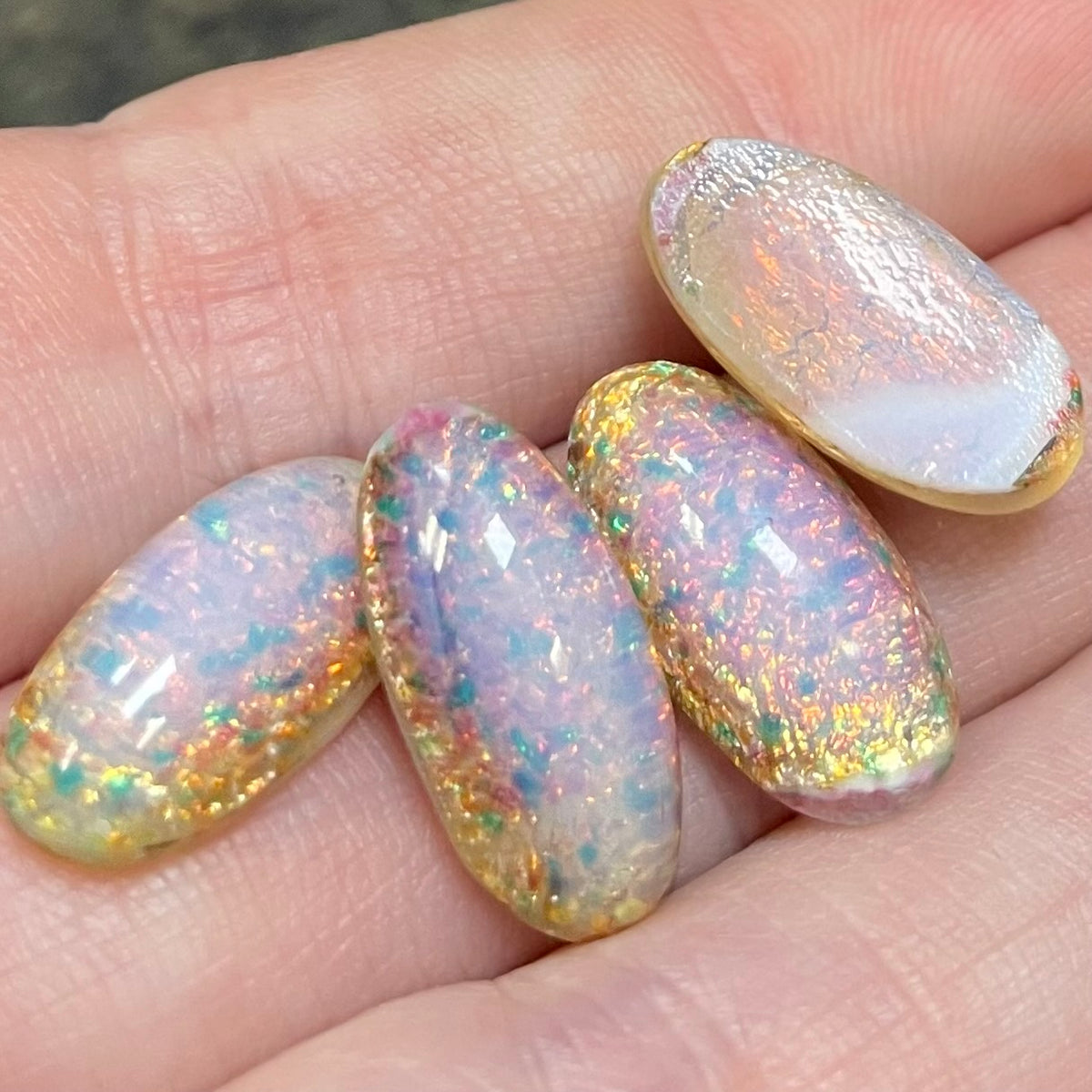 4 Vintage Fire Opal Japan Oval Glass Cabochons #C