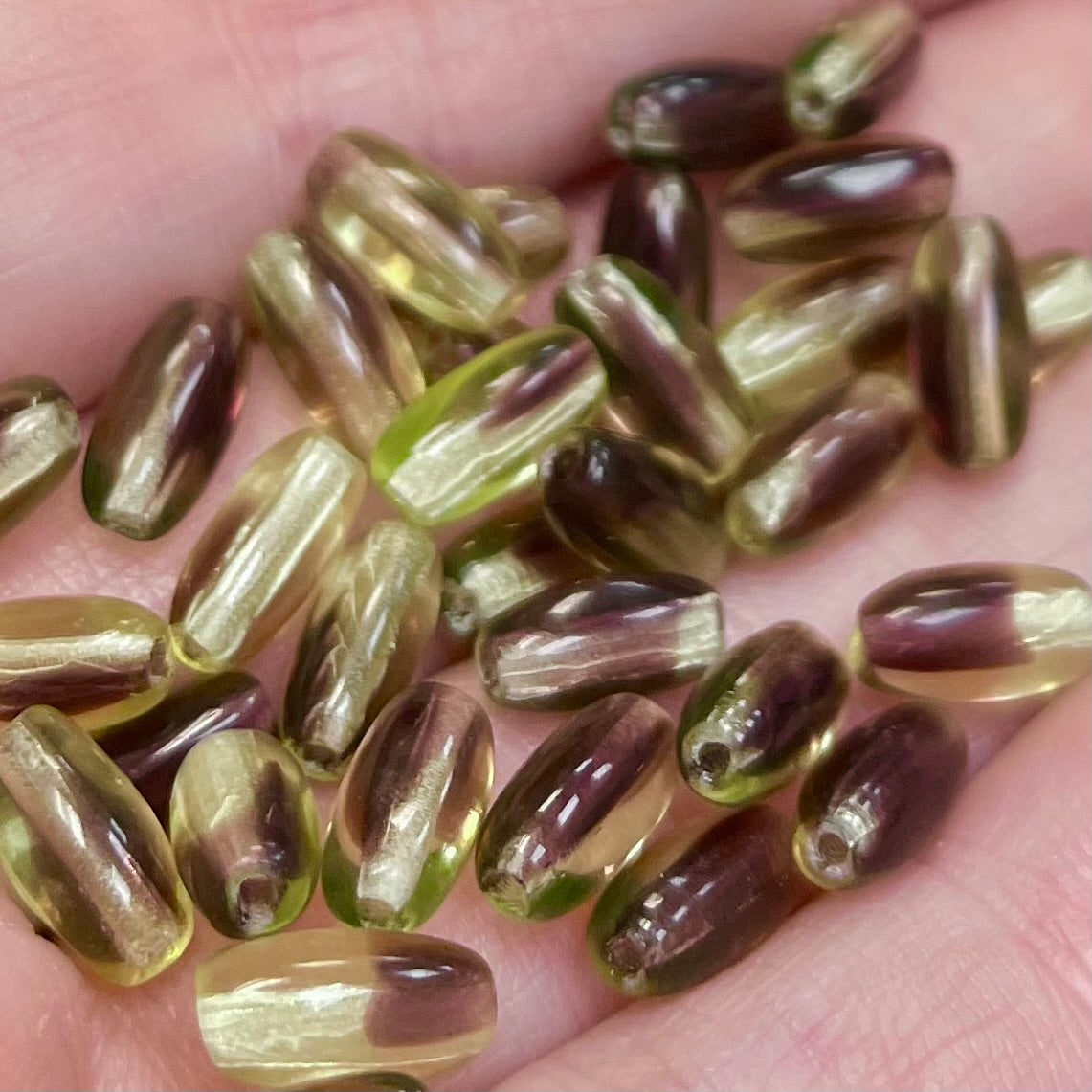 50 Vintage Green Purple German Givre Oval Glass Beads